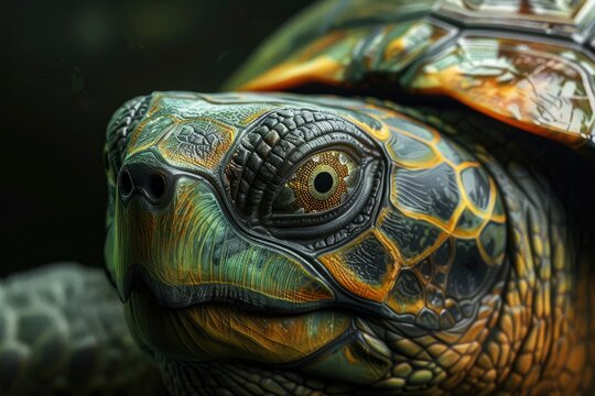 turtle portrait on black background, highly detailed - generative ai