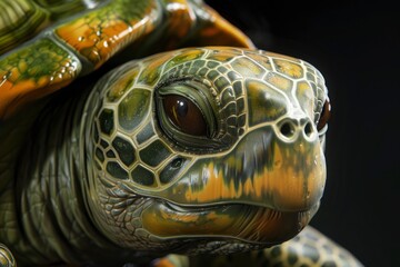 turtle portrait on black background, highly detailed - generative ai