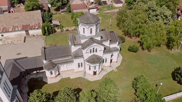 Aerial View of Ortodox Church in Town of Backi Jarak, Temerin Municipality, Vojvodina, Serbia on beautiful Sunny Day