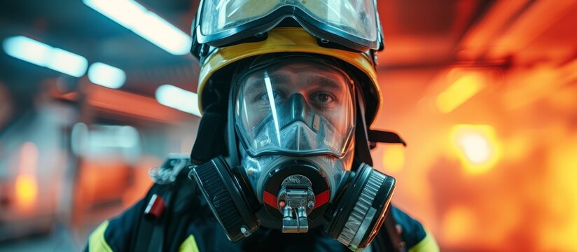 Portrait of a man wearing a gas mask for protection concept in toxic environment