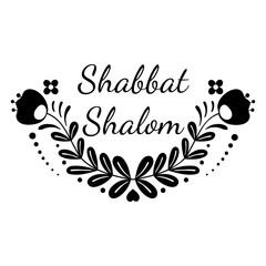 "Shabbat shalom" text with folk floral arch