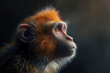 monkey portrait on black background, highly detailed - generative ai