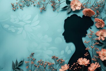 a silhouette of a woman with flowers around it