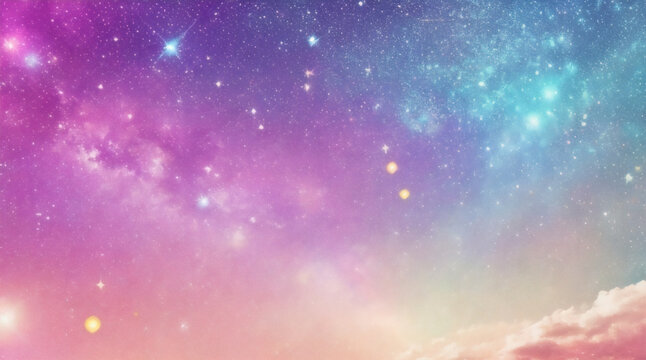 虹のユニコーンの背景。ボケ味と星を持つパステルのファンタジー空。魔法のホログラフィック銀河。大理石のかわいいテクスチャです。ベクトル宇宙のガーリーな壁紙。