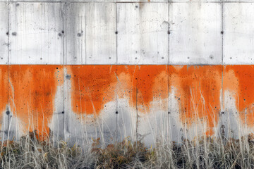 Aged concrete wall with orange paint stains texture