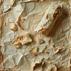 Bread torn into pieces its reverberation captured in the folds of paper a tactile memory