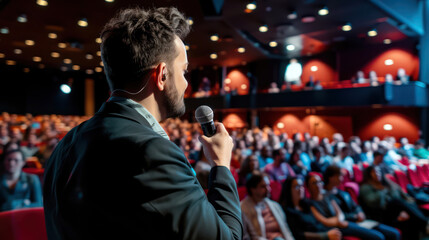 Professional speaker giving presentation at business conference