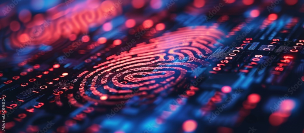 Poster biometric security concept with fingerprint scanning on computer system
