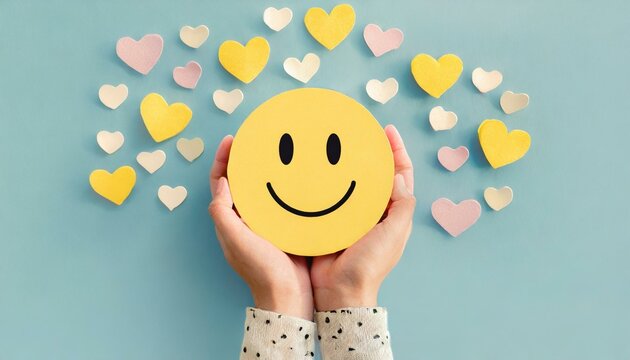 FUNDO DE TELA QUE RETRATA UMA CARINHA FELIZ EM UM CONCEITO DE SA&Uacute;DE MENTAL E BEM ESTAR PARA APRESENTA&Ccedil;&Atilde;O