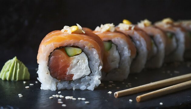 ROLOS DE SUSHI EM UM CONCEITO DE COMIDA ORIENTAL
