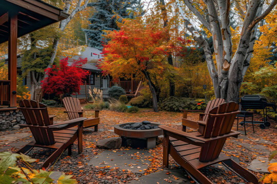 Cozy backyard fire pit surrounded by autumn leaves for a warm outdoor retreat