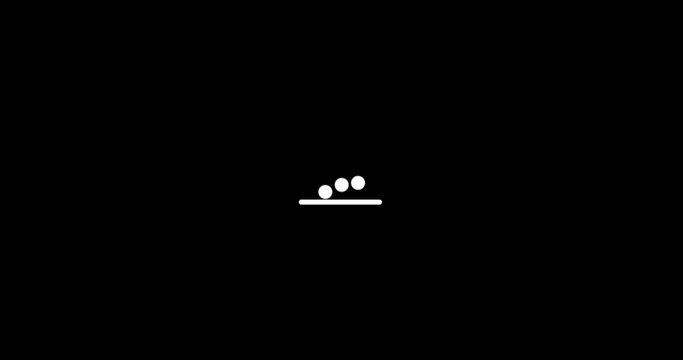Falling balls animation for loader screen. Loading animation of circles isolated on black background. Loop 4k resolution video. Loading created from moving circles and line.