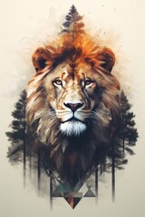 portrait of a lion with gemeotrical elements. 