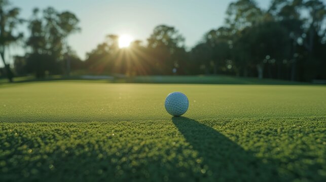 A golf ball situated on the putting green