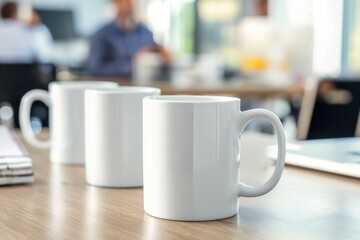 mugs in the office, close-up, businessmen deciding on product supply issues