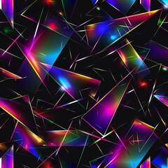 Colorful rainbow prisms on a black background, seamless pattern