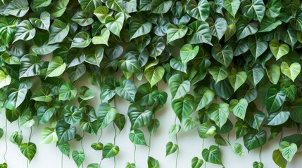 Green Philodendron leaves trailing down a white wall