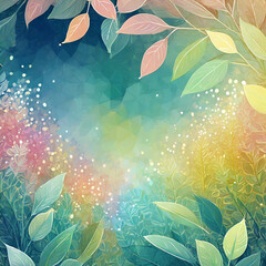 キラキラカラーグラデーション若葉イラスト