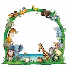 cartoon frames with various kinds of wildlife