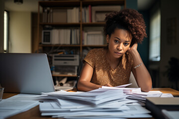 Black Woman Doing Paperwork Taxes