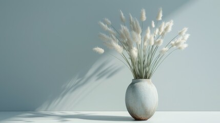 Dried flowers in a vase, fluffy texture of plants and pompoms to evoke a feeling of tactile warmth and comfort. In a modern minimalist style - obrazy, fototapety, plakaty