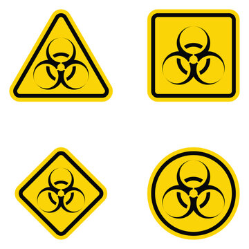 Biological hazard sign set. Biohazard Triangle yellow warning symbol. Substance. Concept of epidemic virus and quarantine for public health to protect from infections and outbreaks. Vector icon.