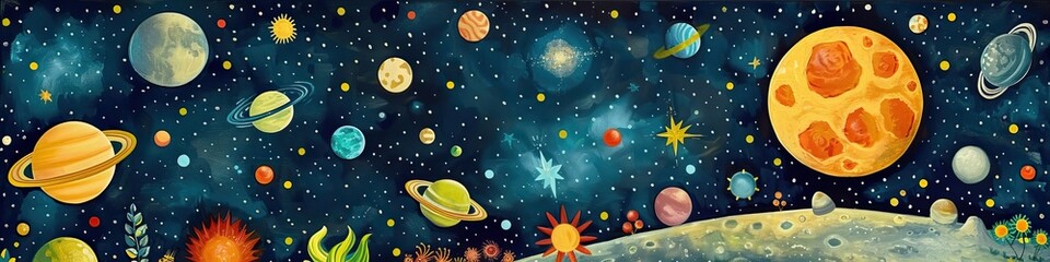 Fototapeta premium A universe with planets and stars. Abstract colorful wallpaper in cartoon style.