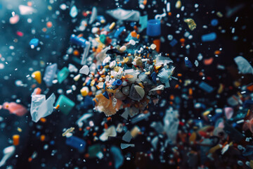Colorful microplastics pollution close-up highlighting environmental impact - obrazy, fototapety, plakaty