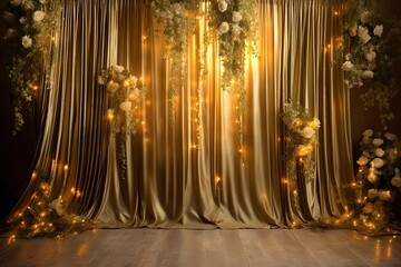 Glittering Stage Ambiance: Brass Lanterns Illuminating Wooden Floor

