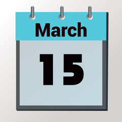 vector page of March month calendar and highlighted date March 15