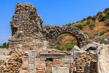 Antique stone arch. Background with selective focus and copy space