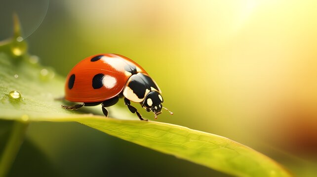 Macro photography of a ladybug in the morning light with a softly blurred background