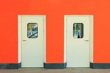 Doors of an emergency room in a hospital. Background with selective focus and copy space