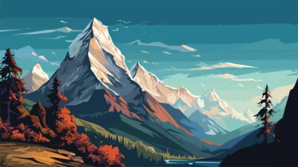 Tableaux ronds sur aluminium Vert bleu landscape with mountains