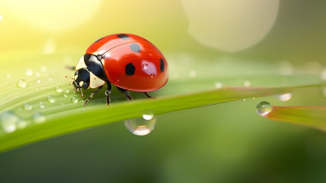 Soft and luminous macro image of a ladybug, captured in the morning with natural light