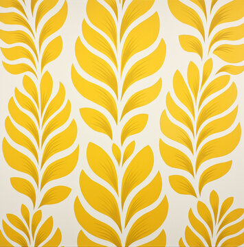 white lino print of long leaves on pastelyellow background