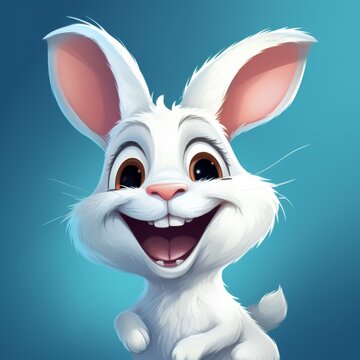 young fluffy bunny with a big smile. 3D character rendering. 