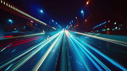 Fototapeta na wymiar Bright city lights at night with long exposure of traffic