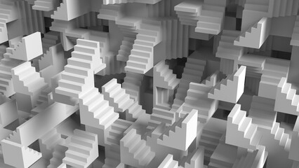 stairs maze ethereal surrealist place 3d illustration. can be used to represent backrooms lucid dream, impossible construction or a liminal space - obrazy, fototapety, plakaty