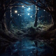 Enchanted Woodland: Fairy Forest and Glowing Lake Lights


