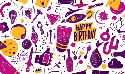 happy birthday banner with different icons Generative AI