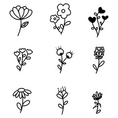 set of flowers on the white background. flowers doodle . Hand dawn. Vector EPS 10.	
