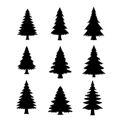 Obraz premium Isolated Pine on the white background. Pine silhouettes. Tree hand drawn. Vector EPS 10. 