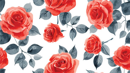 Watercolor red roses on white seamless pattern.