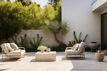 Outdoor Patio With Chairs, Tables, and Potted Plant