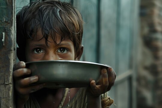 Hunger poverty, the big global social silent problem of mankind, children and adults from filthy slums, Africa, beggar and dirty, in need of help.