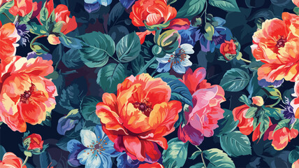 Vector Floral Pattern in Painting Style.