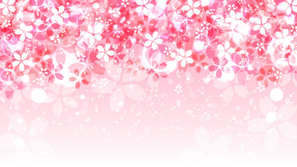 桜の花の華やかなイラスト背景、16:9サイズ - obrazy, fototapety, plakaty