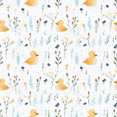 Cute minimalistic seamless pattern for design, duck and leaf pattern, cute simple pattern