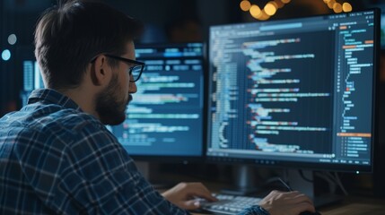 a QA engineer reviewing code on a computer screen
